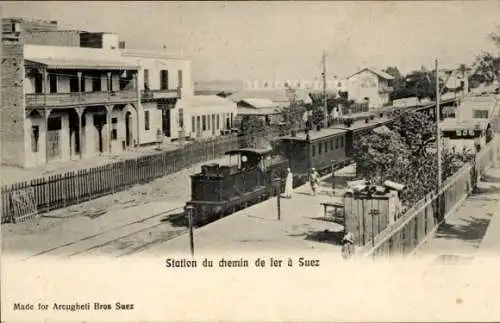Ak Suez Ägypten, Bahnhof
