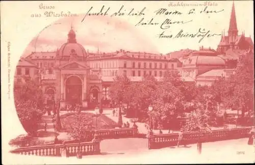 Ak Wiesbaden in Hessen, Kochbrunnen-Platz