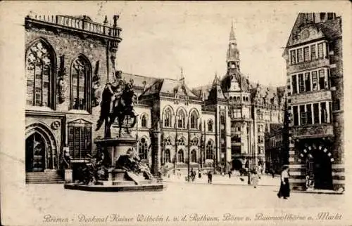 Ak Hansestadt Bremen, Denkmal Kaiser Wilhelm I., Börse, Baumwollbörse, Markt