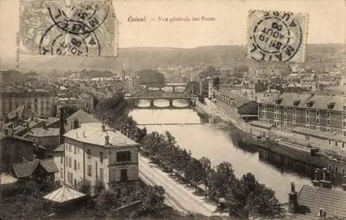 Ak Épinal Lothringen Vosges, Vue generale des Ponts, Brücken