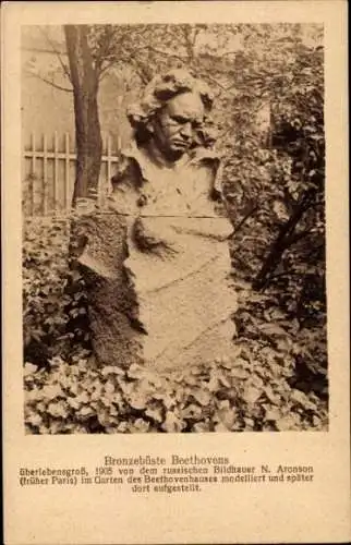 Ak Bronzebüste Ludwig van Beethovens nach N. Aronson, Garten d. Beethovenhauses