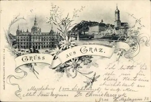 Ak Graz Steiermark, Blick von der Ferdinandsbrücke, Rathaus