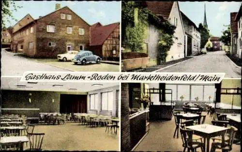 Ak Roden bei Marktheidenfeld Unterfranken, Gasthaus zum Lamm, Speiseraum, Straßenansicht