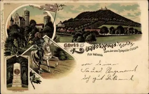 Litho Görlitz in der Lausitz, Landeskrone, Ritter, Körner Denkmal