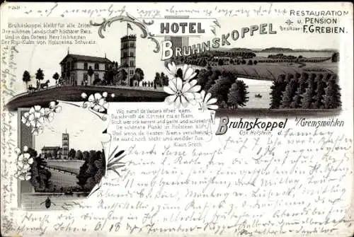 Litho Bruhnskoppel Malente in Ostholstein, Hotel Bruhnskoppel, F. Grebien, Landschaft