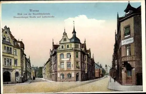 Ak Worms am Rhein, Blick von der Brunhildenbrücke, Donnersberger Straße, Lutherkirche