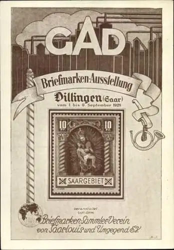 Ak Dillingen im Saarland, GAD, Briefmarken-Ausstellung 1928