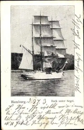 Ak Hamburg, Bark unter Segel, Segelschiff