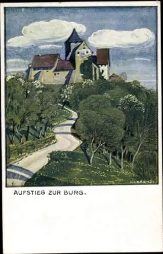 Künstler Ak Lorenz, Rothenfels am Main Unterfranken, Aufstieg zur Burg, Deutsches Quickbornhaus