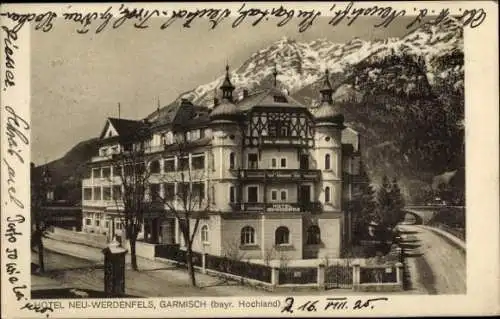 Ak Garmisch Partenkirchen in Oberbayern, Hotel Neu-Werdenfels