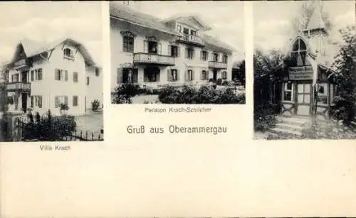 Ak Oberammergau in Oberbayern, Villa Krach, Pension Krach Schilcher, Kapelle