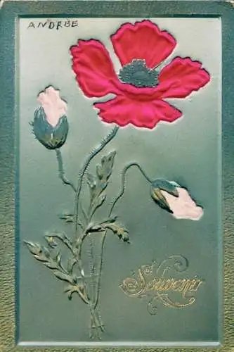 Stoff Ak Souvenir, Blüten, Mohn