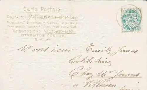Stoff Präge Litho Glückwunsch, Veilchen, Rosen, Blumenkorb