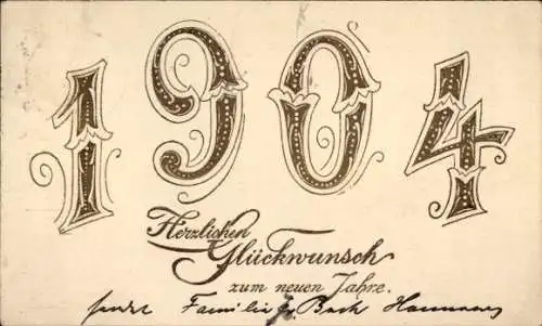 Präge Ak Glückwunsch Neujahr, Jahreszahl 1904