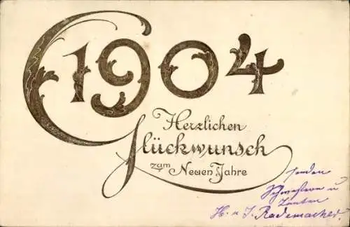 Präge Ak Glückwunsch Neujahr, Jahreszahl 1904