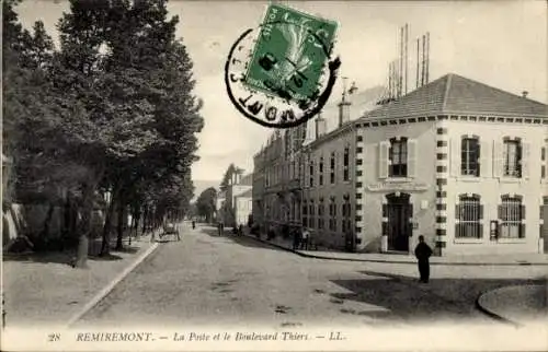 Ak Remiremont Lorraine Vosges, La Poste, Boulevard Thiers
