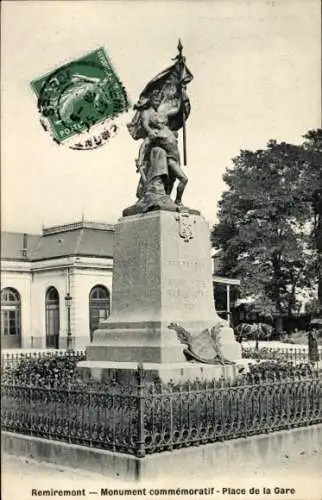 Ak Remiremont Lorraine Vosges, Gedenkdenkmal, Place de la Gare