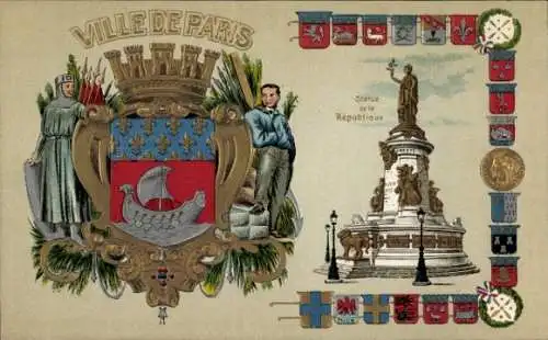 Präge Wappen Ak Paris III., Stadt Paris, Statue der Republik