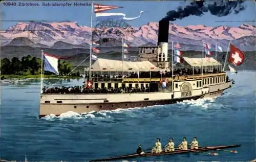 Ak Zürichsee, Salondampfer Helvetia, Ruderpartie