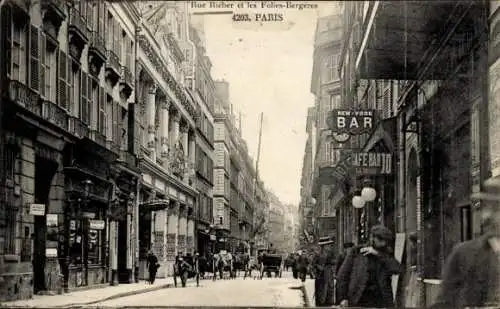 Ak Paris IX, Rue Richer, Folies Bergère