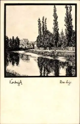 Künstler Ak Wolf, Kortrijk Courtrai Westflandern, Die Lys