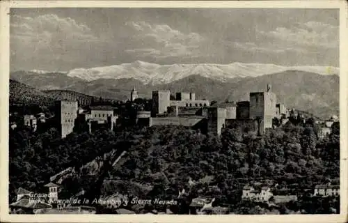 Ak Granada Andalusien Spanien, Alhambra y Sierra Nevada, Gesamtansicht