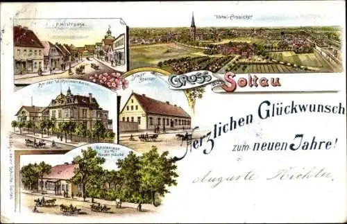 Litho Soltau Lüneburger Heide Niedersachsen, Glückwunsch Neujahr, Poststraße, Restaurant