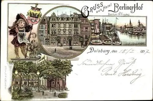 Litho Duisburg im Ruhrgebiet, Hotel Berliner Hof, Garten