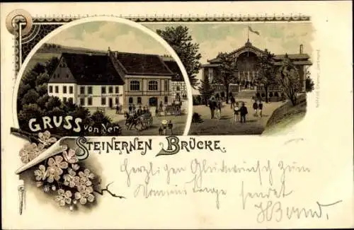 Litho Dortmund im Ruhrgebiet, Steinerne Brücke, Gasthaus