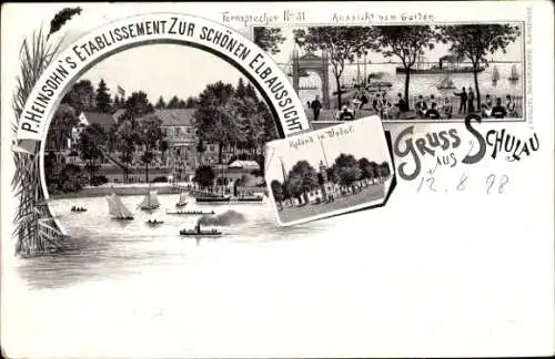 Litho Schulau Wedel im Kreis Pinneberg, Etablissement Zur schönen Elb-Aussicht