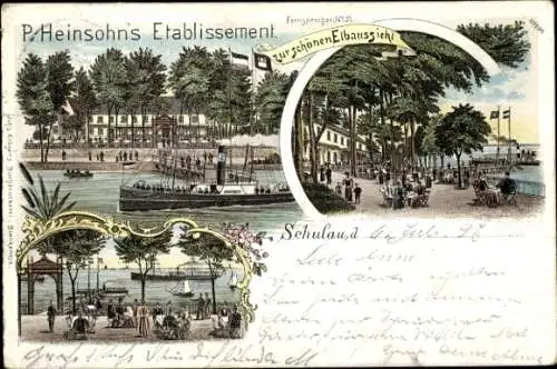 Litho Schulau Wedel im Kreis Pinneberg, Etablissement zur schönen Elbaussicht