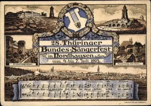 Lied Ak Nordhausen am Harz, 28. Thüringer Bundes-Sängerfest 1925, Kyffhäuser, Brocken