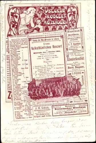 Ak Hansestadt Lübeck, Lübecker Konzert-Anzeiger, Volkstümliches Konzert, Programm