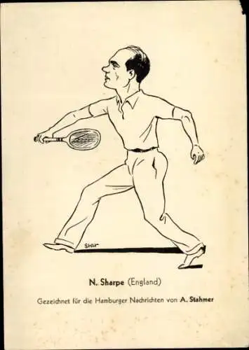 Künstler Ak Stahmer, A., Tennisspieler N. Sharpe, Hamburger Nachrichten, Meisterschaft 1931