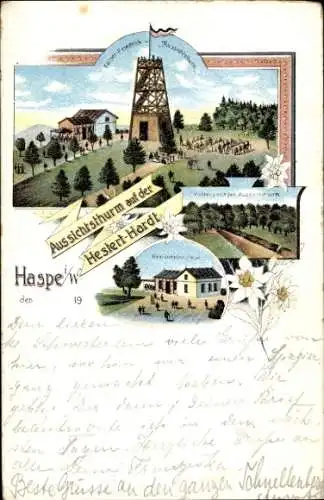 Litho Haspe Hagen Westfalen, Aussichtsturm, Hestert-Hardt, Restauration