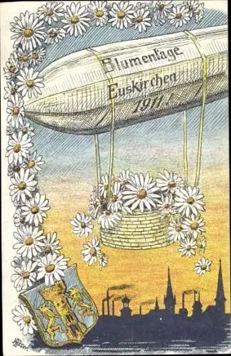 Wappen Ak Euskirchen Nordrhein Westfalen, Blumentag 1911, Margeriten, Zeppelin