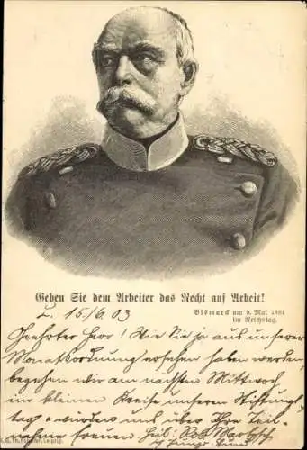 Künstler Ak Reichskanzler Otto von Bismarck, Portrait 1884