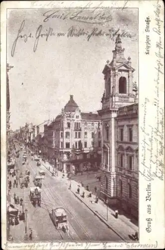 Ak Berlin Mitte, Leipziger Straße, Pferdestraßenbahn