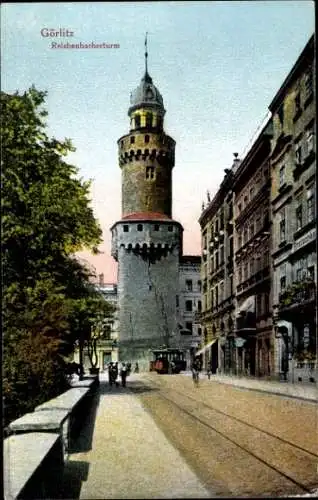 Ak Görlitz in der Lausitz, Reichenbacherturm, Straßenbahn