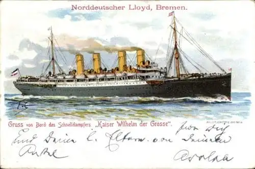 Künstler Litho Dampfer Kaiser Wilhelm der Große, Norddeutscher Lloyd