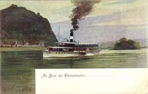 Künstler Ak Detering, Salondampfer auf dem Rhein