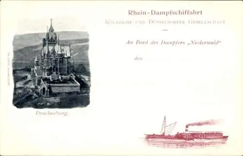 Ak Königswinter am Rhein, Drachenburg, Kölnisch Düsseldorfer Gesellschaft, Dampfer