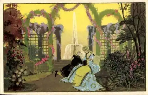 Künstler Ak Liebespaar in einem Garten