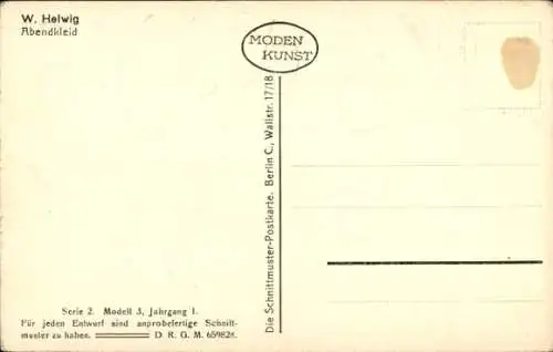 Künstler Ak Helwig, Abendkleid, Schnittmuster-Postkarte Serie 2 Modell 3 Jahrgang 1