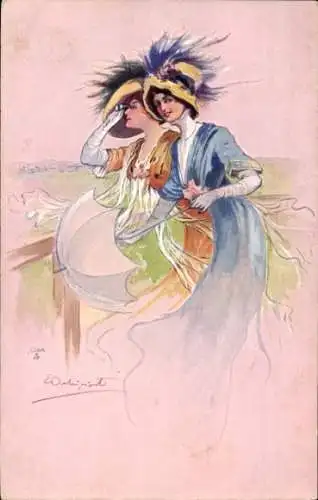 Künstler Ak Occhipänti, Zwei elegante Damen