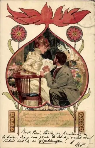 Jugendstil Litho Hier lieg' ich zu Deinen Füßen, Liebespaar