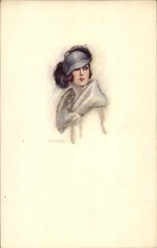 Künstler Ak Portrait einer Frau mit Hut