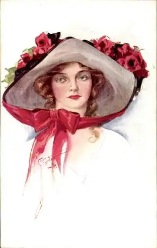 Künstler Ak Barber, Court, Portrait einer Frau mit Hut