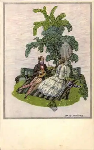 Künstler Ak Steiner, Bernd, Elegantes Paar auf einer Wiese