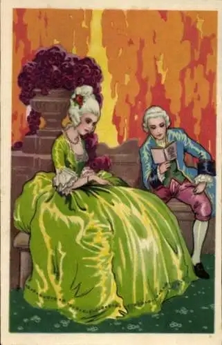 Künstler Ak Elegantes Paar, lesender Mann